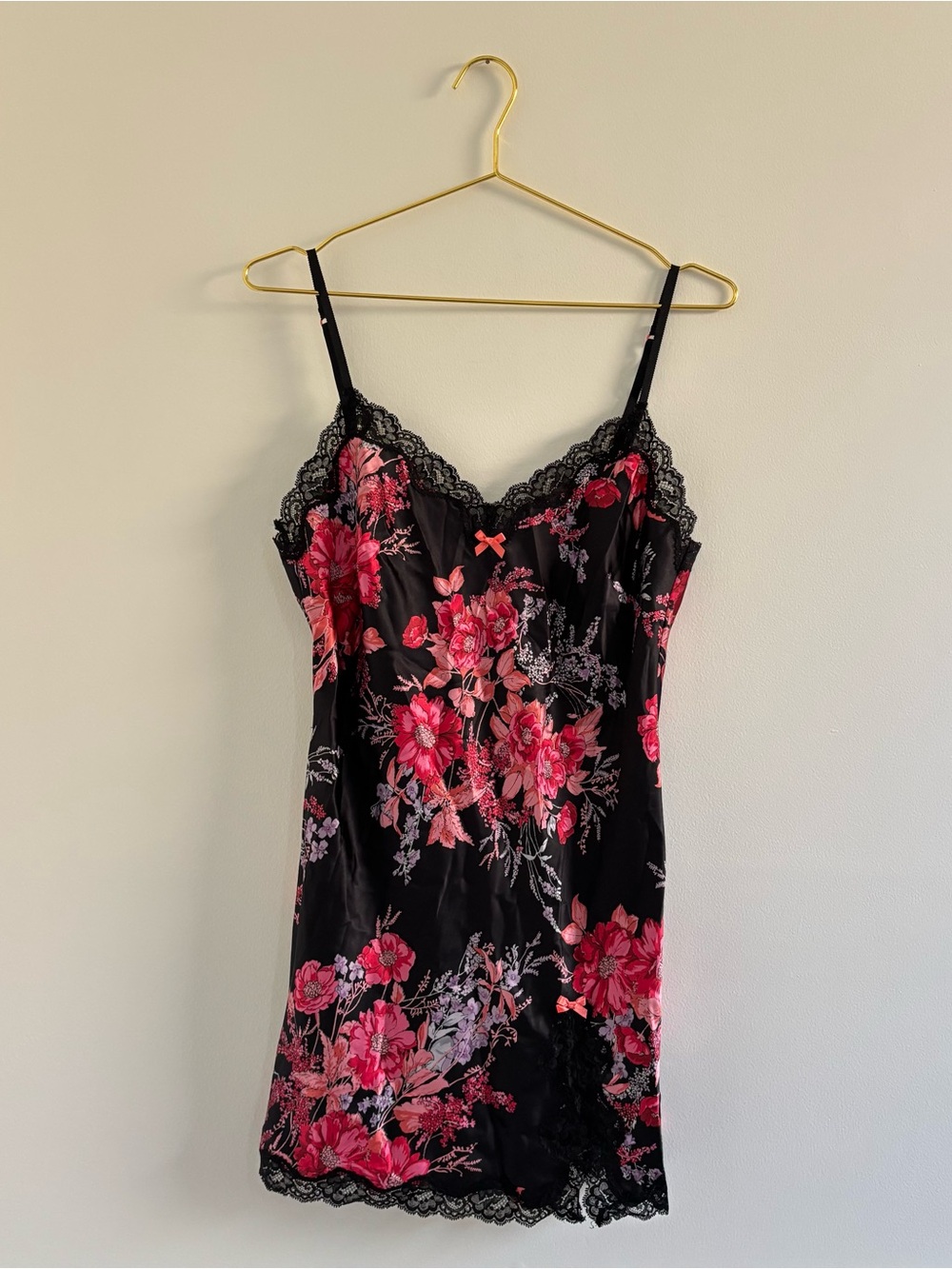 Polka Dot Lace Trim Slip Dress Satin Mini Dress Size Small